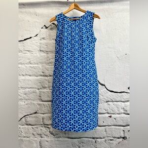 J.McLaughlin Sofia Dress Cobalt Blue‎ & Teal Hexagon Geometric Sleeveless Dress